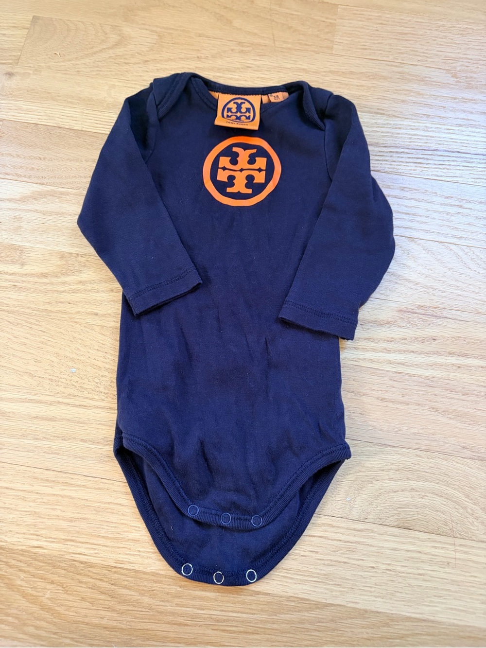 Tory Burch Baby Bodysuit 3-6M Navy Orange Logo Pima Cotton Rare